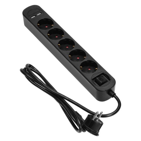 Listwa przeciwprzepięciowa, 5 gniazd 2P+Z (Schuko), kabel 3x1,0mm2, długość 1,5m, z wyłącznikiem podświetlanym dwutorowym. 10A/2 Listwa przeciwprzepięciowa, 5 gniazd 2P+Z (Schuko), kabel 3x1,0mm2, długość 1,5m, z wyłącznikiem podświetlanym dwutorowym. 10A/2