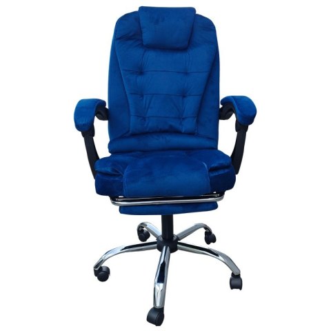 Fotel obrotowy BOSS z podnóżkiem i z masażerem - NIEBIESKI WELUR KO22NW