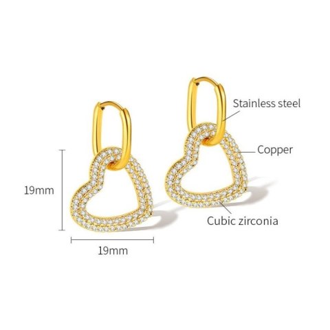 Kolczyki ze stali szlachetnej pozłacanej 14k złotem, SERCE KST3318