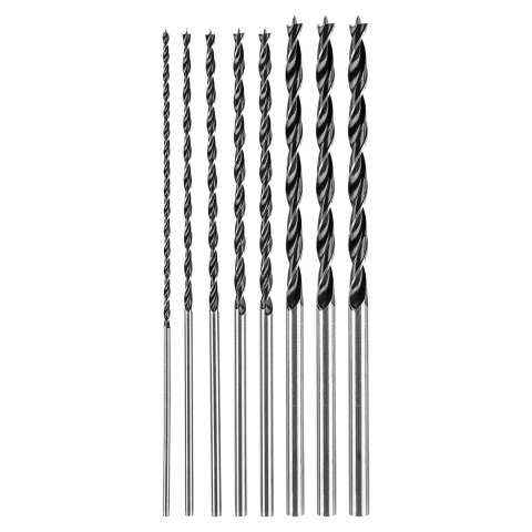 Zestaw wierteł do drewna, przedłużanych: 4, 5, 6, 7, 8, 10, 12 mm x 300 mm, 7 sztuk Zestaw wierteł do drewna, przedłużanych: 4, 5, 6, 7, 8, 10, 12 mm x 300 mm, 7 sztuk