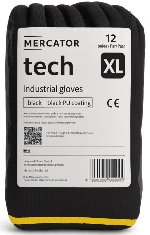 Rękawice Robocze MERCATOR Tech Black+Black PU - 12 Par (8 - M) Rękawice Robocze MERCATOR Tech Black+Black PU - 12 Par (8 - M)