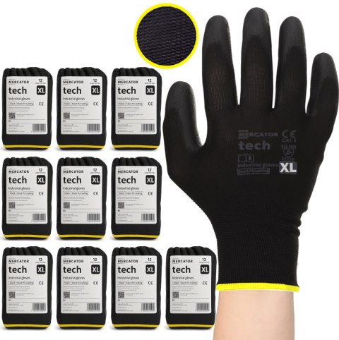 Rękawice Robocze MERCATOR Tech Black+Black PU - 120 Par (7 - S) Rękawice Robocze MERCATOR Tech Black+Black PU - 120 Par (7 - S)