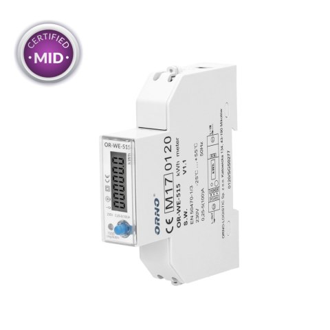 1-fazowy licznik energii elektrycznej 100A, wielotaryfowy, port RS-485, MID, 1 moduł, DIN TH-35mm 1-fazowy licznik energii elektrycznej 100A, wielotaryfowy, port RS-485, MID, 1 moduł, DIN TH-35mm