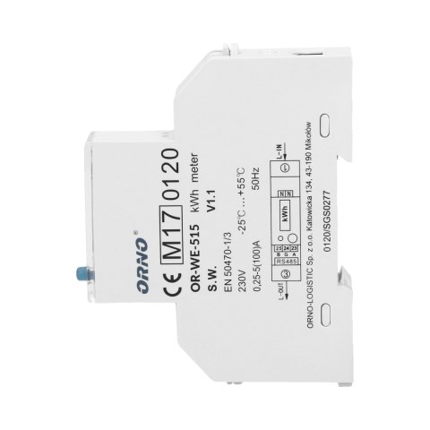 1-fazowy licznik energii elektrycznej 100A, wielotaryfowy, port RS-485, MID, 1 moduł, DIN TH-35mm 1-fazowy licznik energii elektrycznej 100A, wielotaryfowy, port RS-485, MID, 1 moduł, DIN TH-35mm