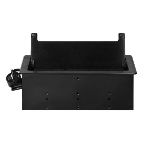 Gniazdo meblowe wpuszczane w blat z płaskim frezowanym rantem, szczotką przeciwkurzową i przewodem 1,5m, 2x2P+Z (Schuko), 2xUSB Gniazdo meblowe wpuszczane w blat z płaskim frezowanym rantem, szczotką przeciwkurzową i przewodem 1,5m, 2x2P+Z (Schuko), 2xUSB