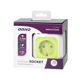 Przedłużacz Kostka 4-krotny(Schuko) z ładowarką 2xUSB 1,4m limonkowy