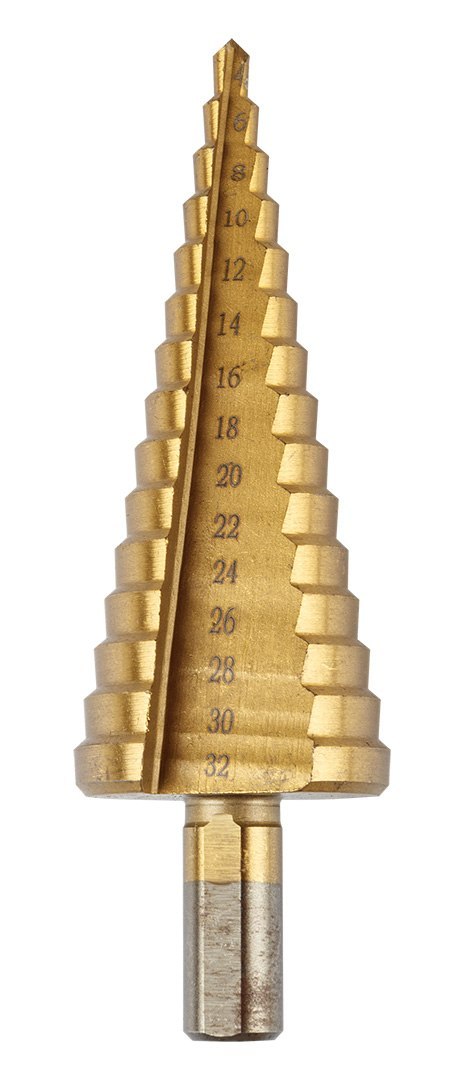 Wiertła stopniowe: 4-12, 4-20, 4-32 mm, TiN, zestaw 3 szt. Wiertła stopniowe: 4-12, 4-20, 4-32 mm, TiN, zestaw 3 szt.