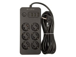 98-212# Przedłużacz sieciowy ps-650 6-gniazd 3xusb 1xusb-c 5m czarny 2x1mm