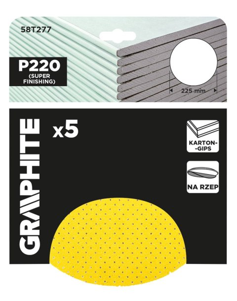 Krążki ścierne, perforowane, na rzep z otworami 225 mm, P220, 5 szt. Krążki ścierne, perforowane, na rzep z otworami 225 mm, P220, 5 szt.