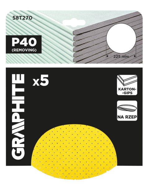 Krążki ścierne, perforowane, na rzep z otworami 225 mm, P40, 5 szt. Krążki ścierne, perforowane, na rzep z otworami 225 mm, P40, 5 szt.