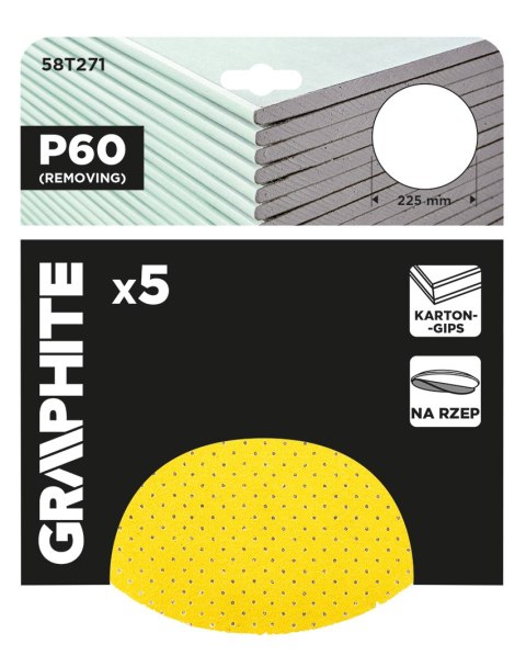 Krążki ścierne, perforowane, na rzep z otworami 225 mm, P60, 5 szt. Krążki ścierne, perforowane, na rzep z otworami 225 mm, P60, 5 szt.