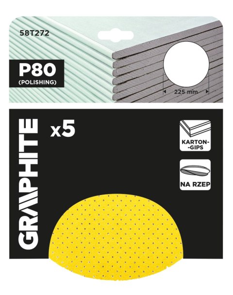 Krążki ścierne, perforowane, na rzep z otworami 225 mm, P80, 5 szt. Krążki ścierne, perforowane, na rzep z otworami 225 mm, P80, 5 szt.