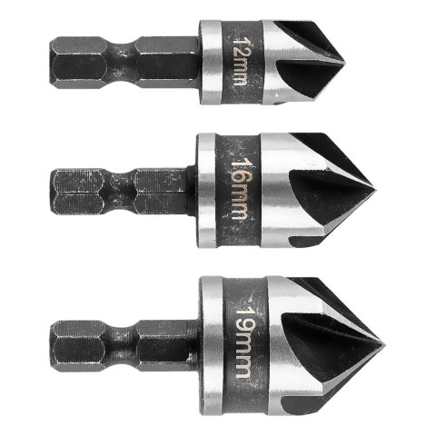 Zestaw fazowników Hex, 12, 16, 19 mm, zestaw 3 szt. Zestaw fazowników Hex, 12, 16, 19 mm, zestaw 3 szt.