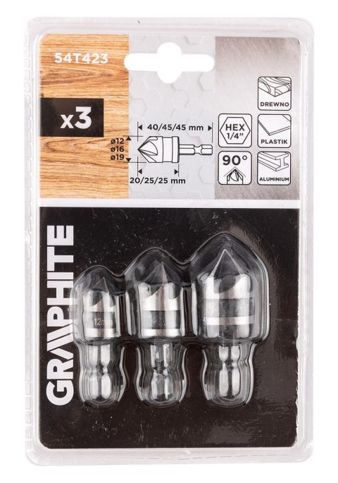 Zestaw fazowników Hex, 12, 16, 19 mm, zestaw 3 szt. Zestaw fazowników Hex, 12, 16, 19 mm, zestaw 3 szt.