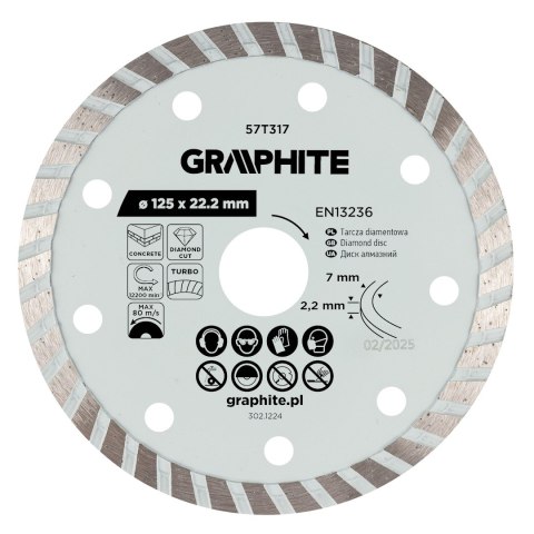 Tarcza diamentowa do cięcia turbo, 125 x 22.22 mm, na sucho Tarcza diamentowa do cięcia turbo, 125 x 22.22 mm, na sucho