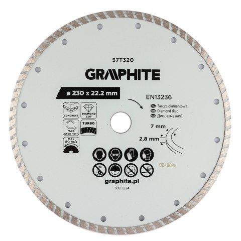 Tarcza diamentowa do cięcia turbo, 230 x 22.22 mm, na sucho Tarcza diamentowa do cięcia turbo, 230 x 22.22 mm, na sucho