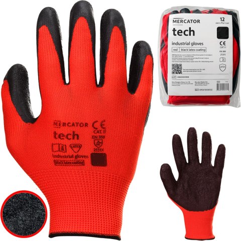 Rękawice Robocze MERCATOR Tech Red+Black Latex - 12 Par (10 - XL) Rękawice Robocze MERCATOR Tech Red+Black Latex - 12 Par (10 - XL)