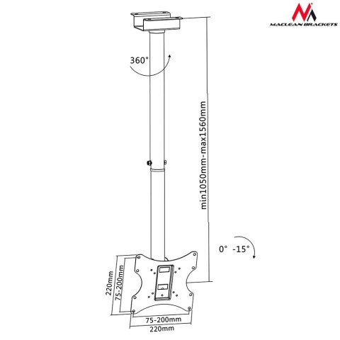 Uchwyt do telewizora sufitowy 23-42" Maclean MC-580 50kg VESA 200x200 Uchwyt do telewizora sufitowy 23-42" Maclean MC-580 50kg VESA 200x200