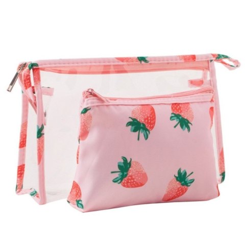 Zestaw kosmetyczek 2w1, saszetki, transparentna TRUSKAWKI KS152