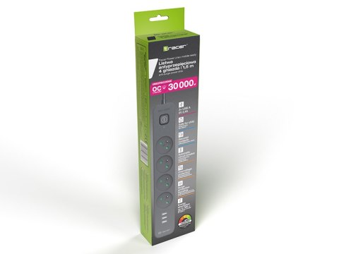 LISTWA ZASILAJĄCA ANTY PRZE PIĘCIOWA TRACER POWER LINE+ MOBILE READY 1.5 M (4 GNIAZDA + 3x USB A, 5V 2,4A) LISTWA ZASILAJĄCA ANTY PRZE PIĘCIOWA TRACER POWER LINE+ MOBILE READY 1.5 M (4 GNIAZDA + 3x USB A, 5V 2,4A)