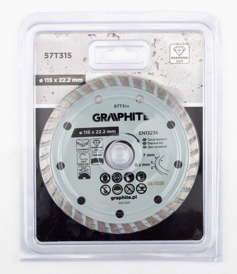 Tarcza diamentowa do cięcia turbo, 115 x 22.22 mm, na sucho Tarcza diamentowa do cięcia turbo, 115 x 22.22 mm, na sucho