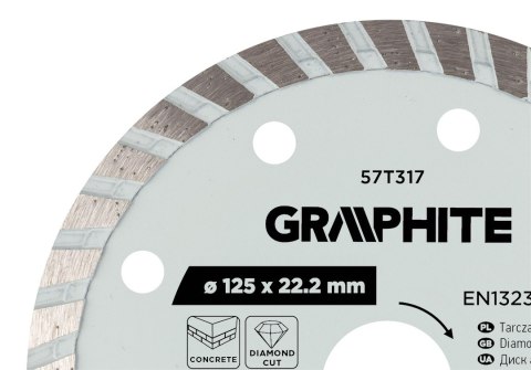 Tarcza diamentowa do cięcia turbo, 125 x 22.22 mm, na sucho Tarcza diamentowa do cięcia turbo, 125 x 22.22 mm, na sucho
