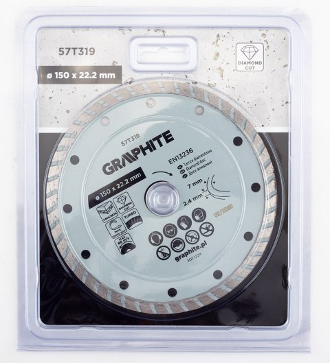 Tarcza diamentowa do cięcia turbo, 150 x 22.22 mm, na sucho Tarcza diamentowa do cięcia turbo, 150 x 22.22 mm, na sucho
