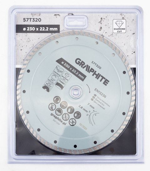 Tarcza diamentowa do cięcia turbo, 230 x 22.22 mm, na sucho Tarcza diamentowa do cięcia turbo, 230 x 22.22 mm, na sucho