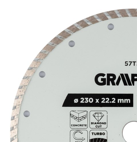 Tarcza diamentowa do cięcia turbo, 230 x 22.22 mm, na sucho Tarcza diamentowa do cięcia turbo, 230 x 22.22 mm, na sucho