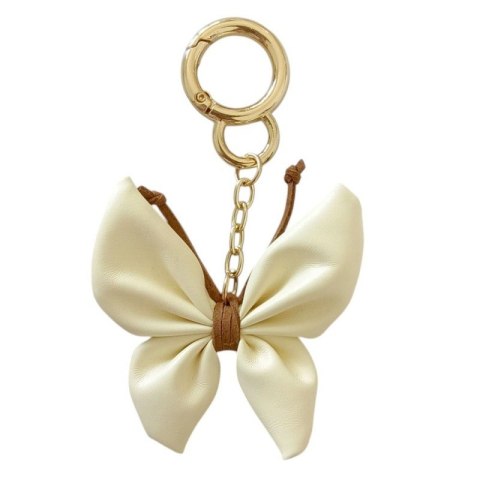 Brelok do kluczy skórzany MOTYL, KOKARDKA kremowy BRL367K