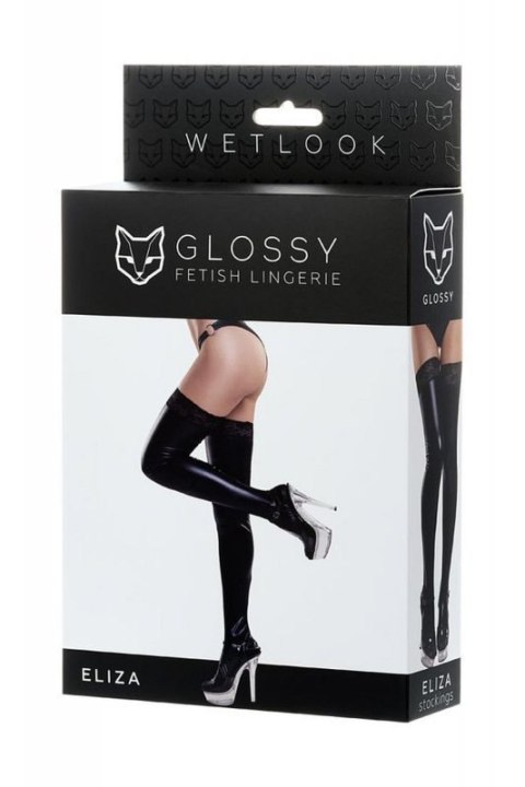 Glossy Shiny Wetlook stockings with a lace ELIZA - black L Glossy Shiny Wetlook stockings with a lace ELIZA - black L