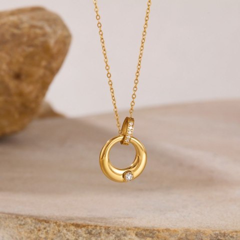 Naszyjnik stal szlachetna pozłacana 14k złotem, kółka cyrkonie NST2192