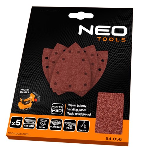 Papiery ścierne na rzep, żelazko 100 x 147 mm, P80, 5 szt., z 9 otworami do 04-623 Papiery ścierne na rzep, żelazko 100 x 147 mm, P80, 5 szt., z 9 otworami do 04-623