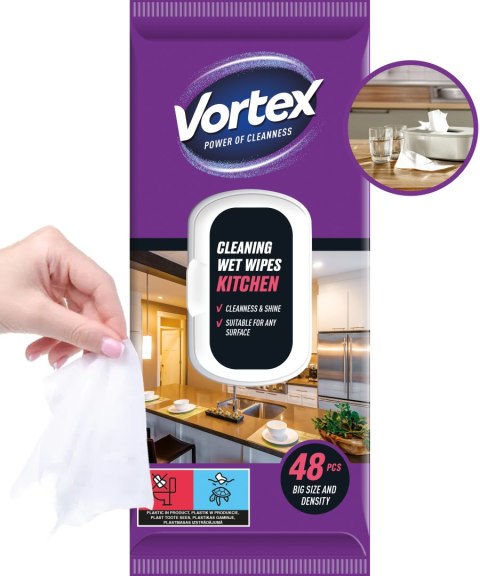 VORTEX Chusteczki nawilżane do kuchni, flip top, 48 sztuk VORTEX Chusteczki nawilżane do kuchni, flip top, 48 sztuk