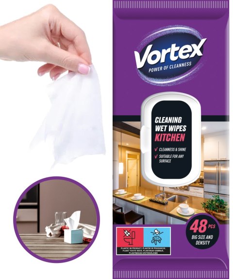 VORTEX Chusteczki nawilżane do kuchni, flip top, 48 sztuk VORTEX Chusteczki nawilżane do kuchni, flip top, 48 sztuk