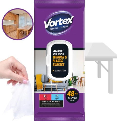 VORTEX Chusteczki nawilżane do mebli, flip top, 48 sztuk VORTEX Chusteczki nawilżane do mebli, flip top, 48 sztuk