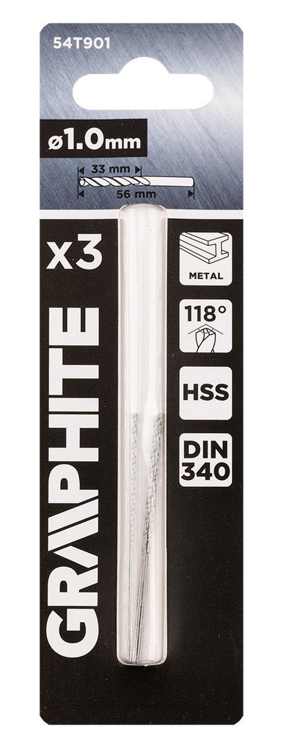Wiertło do metalu HSS, DIN 340, przedłużane, 1 mm, 3 szt. Wiertło do metalu HSS, DIN 340, przedłużane, 1 mm, 3 szt.