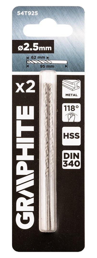 Wiertło do metalu HSS, DIN 340, przedłużane, 2,5 mm, 2 szt. Wiertło do metalu HSS, DIN 340, przedłużane, 2,5 mm, 2 szt.