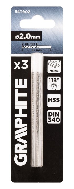 Wiertło do metalu HSS, DIN 340, przedłużane, 2 mm, 3 szt.