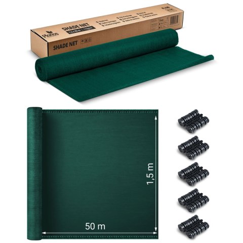 Siatka cieniująca 1,5x50m 110 g/m2 + 50 zacisków zielona Siatka cieniująca 1,5x50m 110 g/m2 + 50 zacisków zielona