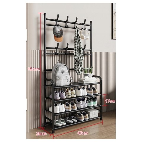 Stojący wieszak na ubrania, odzież, 4 półki na buty 80 x 26 x 152 cm SZ37