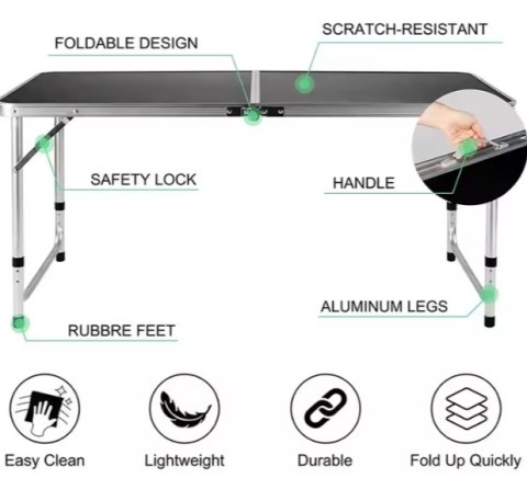 Stół Turystyczny Kempingowy Składany Regulowany Aluminiowy Czarny 120x60cm Stół Turystyczny Kempingowy Składany Regulowany Aluminiowy Czarny 120x60cm