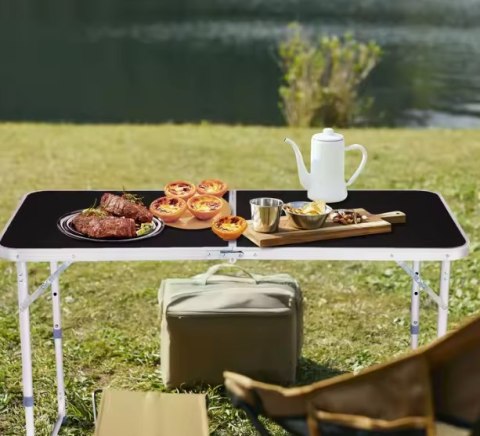 Stół Turystyczny Kempingowy Składany Regulowany Aluminiowy Czarny 120x60cm Stół Turystyczny Kempingowy Składany Regulowany Aluminiowy Czarny 120x60cm