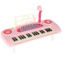 Keyboard dla dzieci pianinko interaktywne organki 37 klawiszy mikrofon statyw różowe