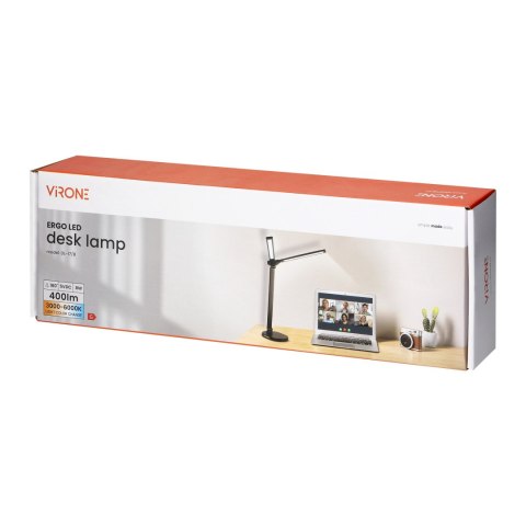 ERGO LED, LAM PKA BIURKOWA Z ŁADOWARKĄ USB, 8W, 400LM, 3000-4000-6000K, ZMIANA BARWY ŚWIATŁA, FUNKCJA ŚCIEMNIANIA, CZARNA ERGO LED, LAM PKA BIURKOWA Z ŁADOWARKĄ USB, 8W, 400LM, 3000-4000-6000K, ZMIANA BARWY ŚWIATŁA, FUNKCJA ŚCIEMNIANIA, CZARNA