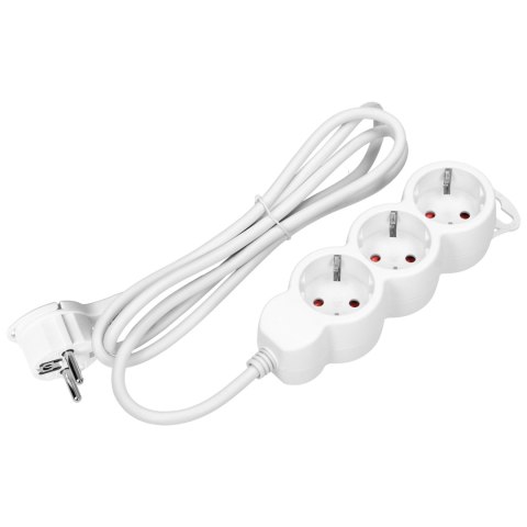 Przedłużacz 3-krotny 2P+Z (Schuko), 5m H05VV-F 3x1,5mm2, Imax=16A, płaska wtyczka, biały Przedłużacz 3-krotny 2P+Z (Schuko), 5m H05VV-F 3x1,5mm2, Imax=16A, płaska wtyczka, biały