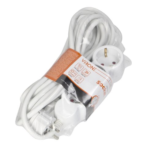 Przedłużacz 3-krotny 2P+Z (Schuko), 5m H05VV-F 3x1,5mm2, Imax=16A, płaska wtyczka, biały Przedłużacz 3-krotny 2P+Z (Schuko), 5m H05VV-F 3x1,5mm2, Imax=16A, płaska wtyczka, biały