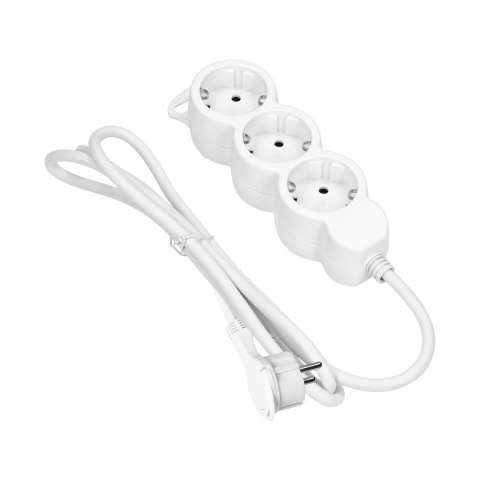 Przedłużacz 3-krotny 2P+Z (Schuko), 5m H05VV-F 3x1,5mm2, Imax=16A, płaska wtyczka, biały Przedłużacz 3-krotny 2P+Z (Schuko), 5m H05VV-F 3x1,5mm2, Imax=16A, płaska wtyczka, biały