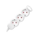 Przedłużacz 3-krotny 2P+Z (Schuko), 5m H05VV-F 3x1,5mm2, Imax=16A, płaska wtyczka, biały