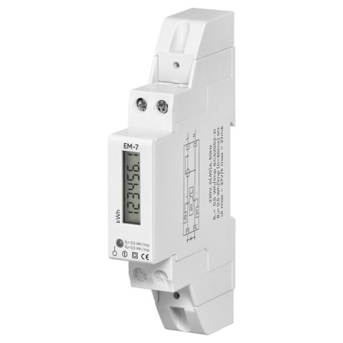 1-fazowy cyfrowy wskaźnik zużycia energii elektrycznej, 40A, 1 moduł, DIN TH-35mm 1-fazowy cyfrowy wskaźnik zużycia energii elektrycznej, 40A, 1 moduł, DIN TH-35mm